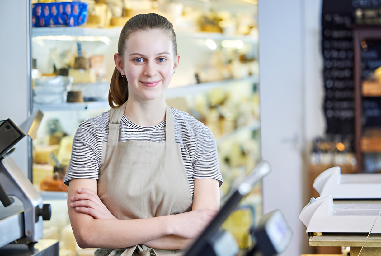 teen working as a cashier in a retail store